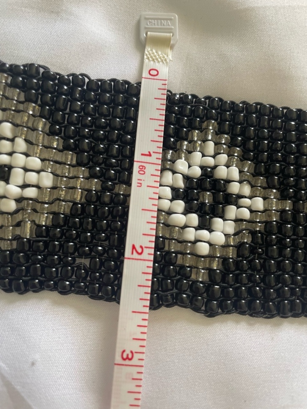 Vintage Black, White & Silver Beaded Eye-Pattern Belt - Picture 3 of 5
